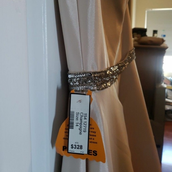 Peaches of Chicago Beautiful Satin Dress with Silver Metallic Trim around waist - Picture 5 of 5